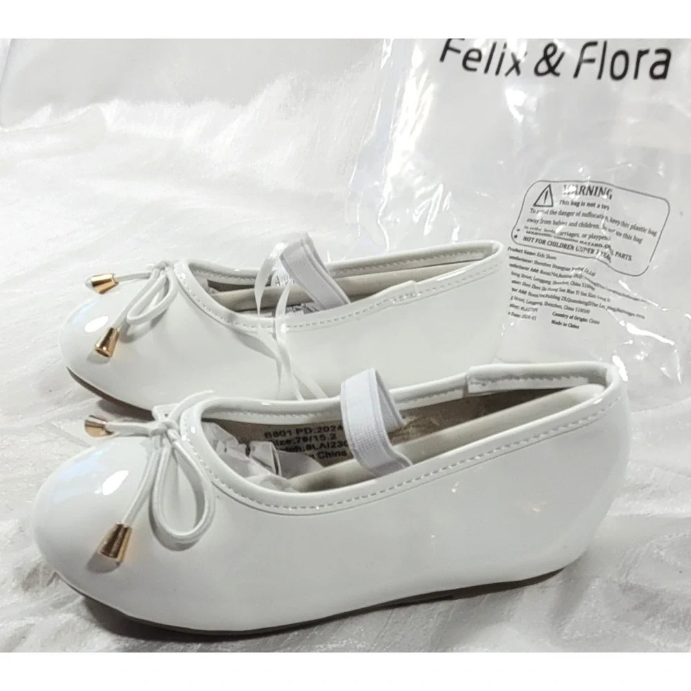 Felix & Flora Toddler Girl's Mary Jane Patent Leather Flats - White - Size 7